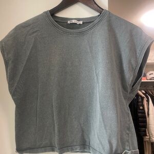 Zara cropped distressed grey t shirt